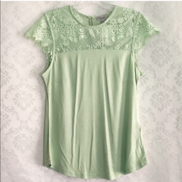 NWT H&M Mint Pastel Green Lace Cap Sleeve Top - Picture 4 of 5